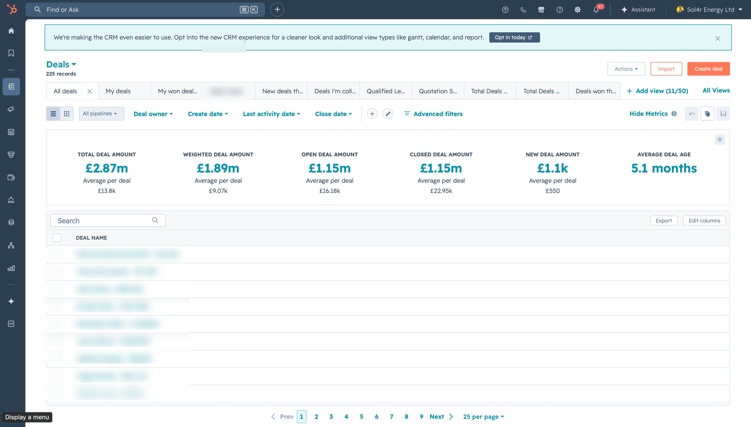 HubSpot CRM pipeline — Sol4r Energy
